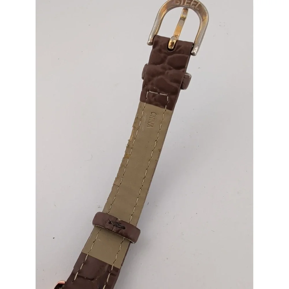 Women's Quartz Watch Rose Gold 28mm Case Brown Faux Leather Band- New Battery
